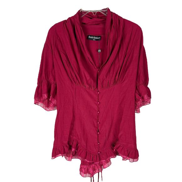 Scarlet Darkness Victorian Pleated Shirt Lace Up Work Blouse Plus Size XXL - Picture 3 of 6